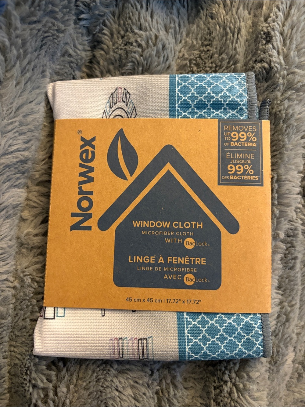 Norwex Window Cloth in Teal and White with Gray Trim